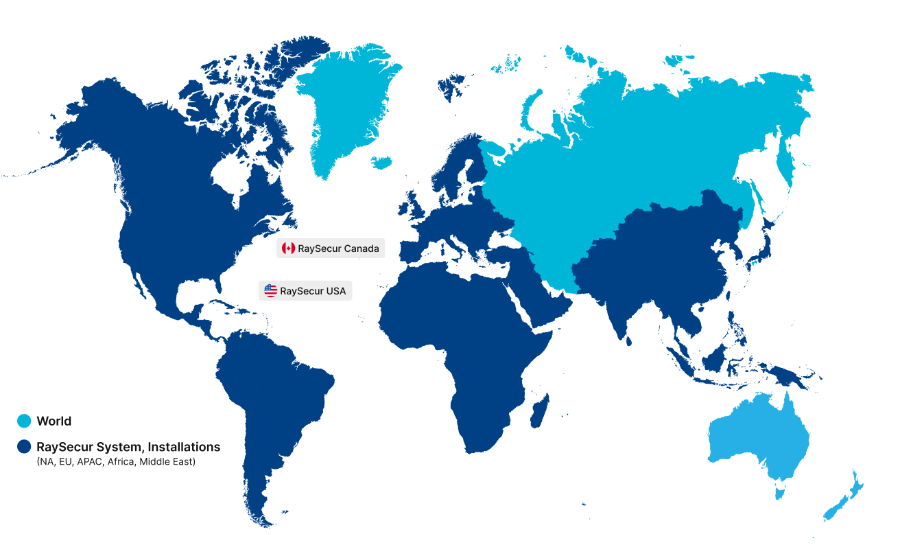 World map showing RaySecur global presence