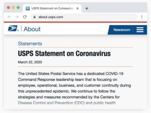 USPS COVID-19 Statement on Coronavirus, on March 22, 2020.