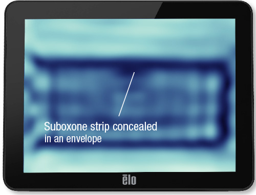 Elo screen of envelope with suboxone strip concealed inside