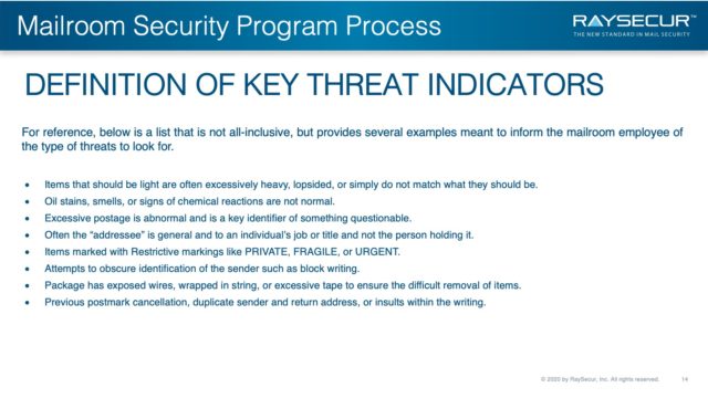 Mail Security Risk Assessment SOP Planning 14 - Key Threat Indicators.