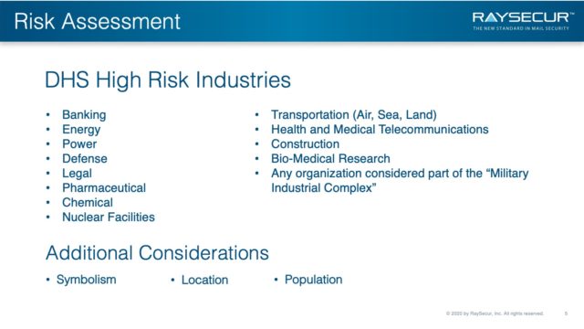 Mail Security Risk Assessment SOP Planning 5 - DHS High Risk Industries Additional.