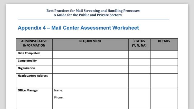 Mail Security Risk Assessment SOP Planning 7 - DHS Assessment Worksheet Preview.
