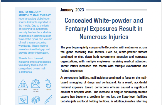 January 2023 Mail Security Alert, concealed white-powder and fentanyl exposures result in numerous injuries