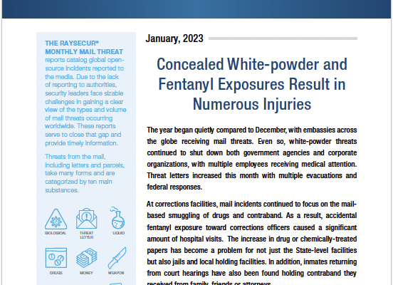 January 2023 Mail Security Alert, concealed white-powder and fentanyl exposures result in numerous injuries